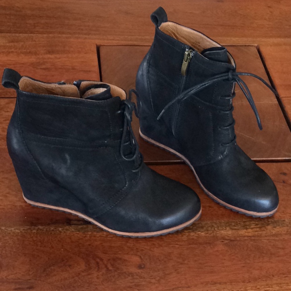 Black Suede Wedge Heel Ankle Boots